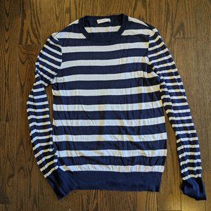 Equipment Femme 100% Silk Knit Sweater Navy and White